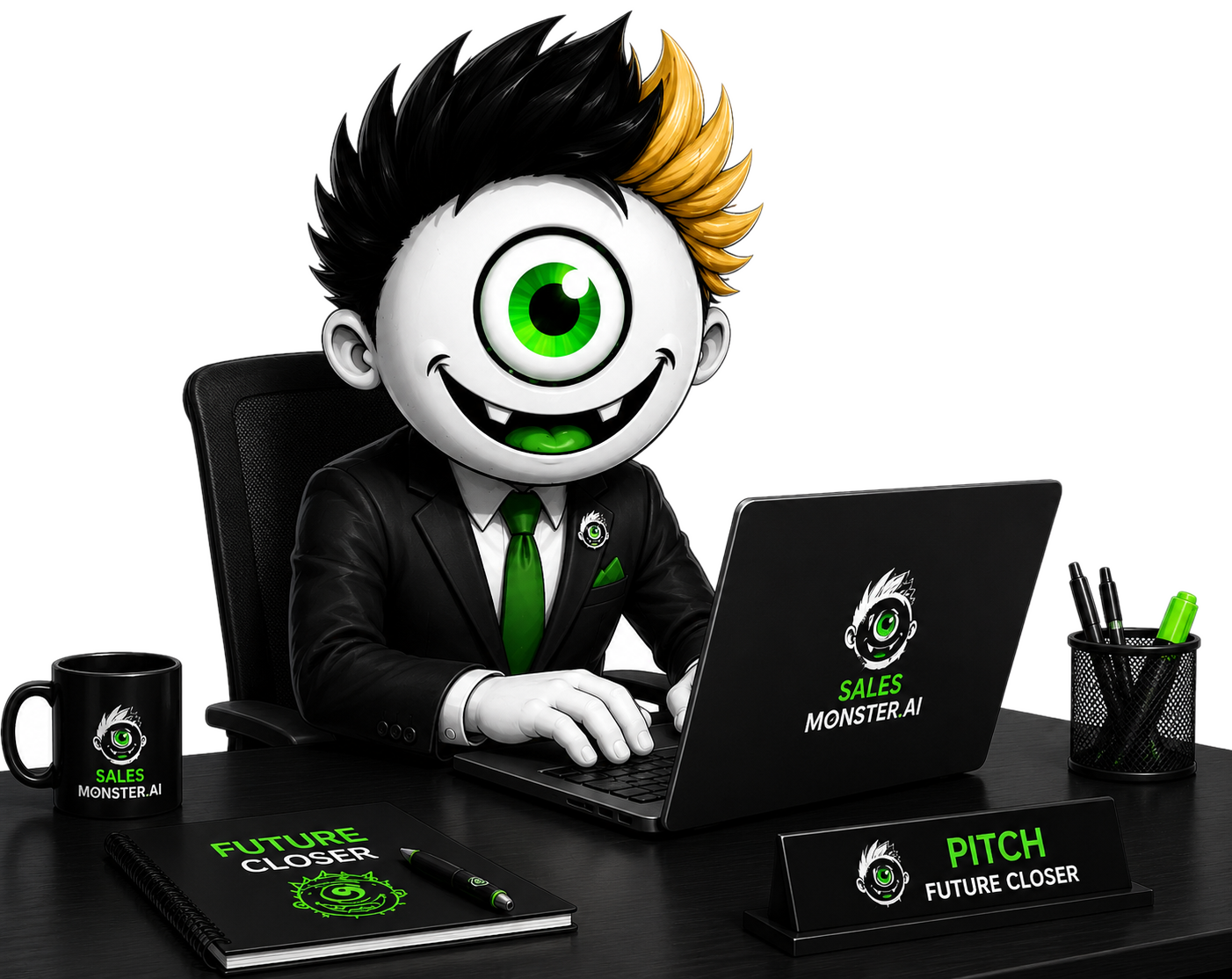 Pitch practicing AI role play at his laptop